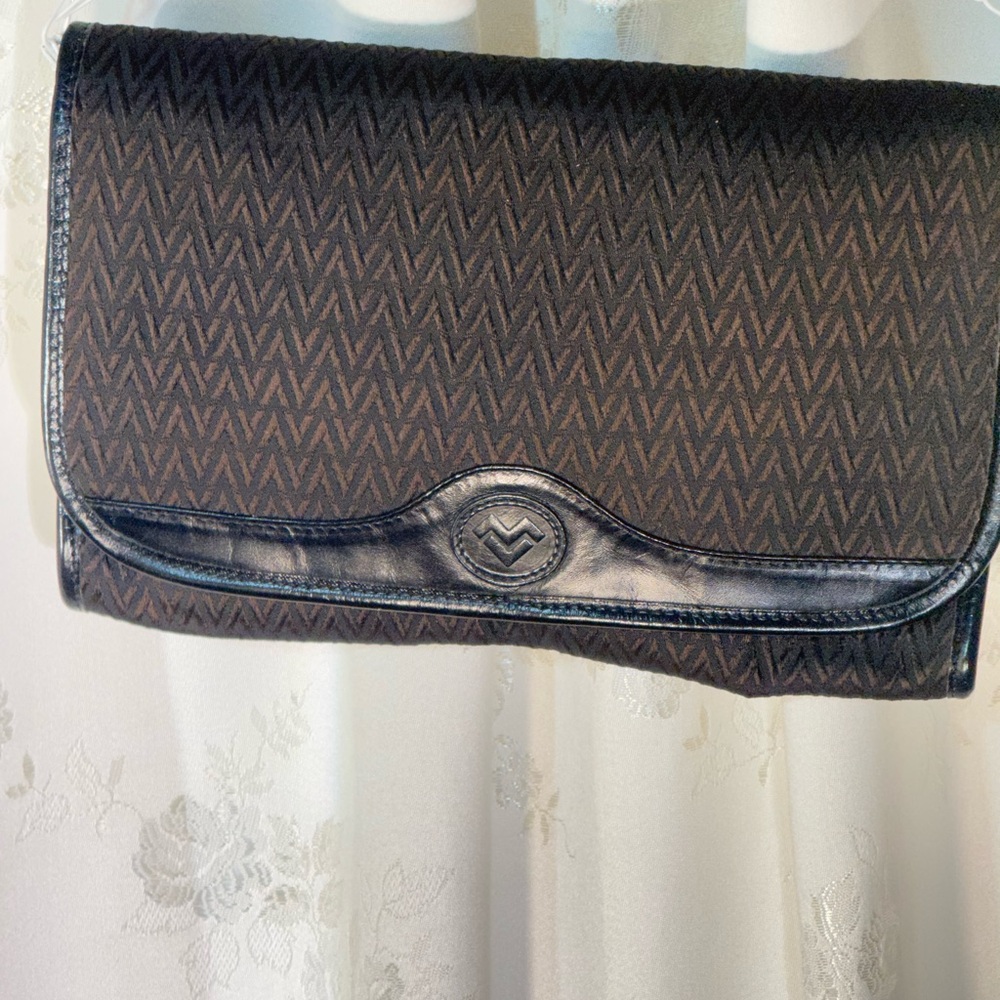 Valentino Chevron Pattern Black Clutch with Leather Trim